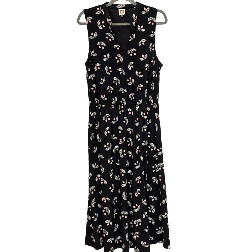 Anne Klein Womens Black Pink Floral Berry Sleeveless V-Neck Midi Dress Size 12